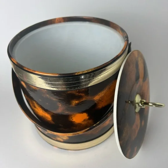 MCM Vintage Tortoiseshell Ice Bucket with Handle Mid-Century Modern - Picture 5 of 5
